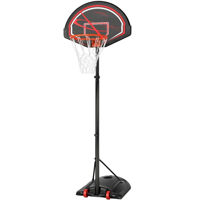 SmileMart 7 to 9 Ft Portable Basketball System Hoop for Outdoor Indoor, Black \ Red