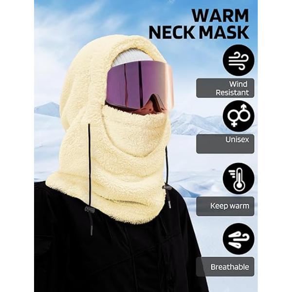 Balaclava Fleece Ski Mask for Men & Women - Winter Windproof Hooded Scarf and Neck Warmer for Cold Weather