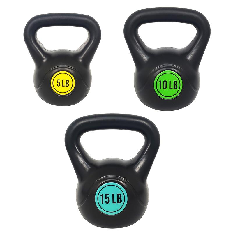 Kettlebell Exercise Fitness Weight Set, 3-Pieces: 5lb, 10lb, and 15lb Kettlebells