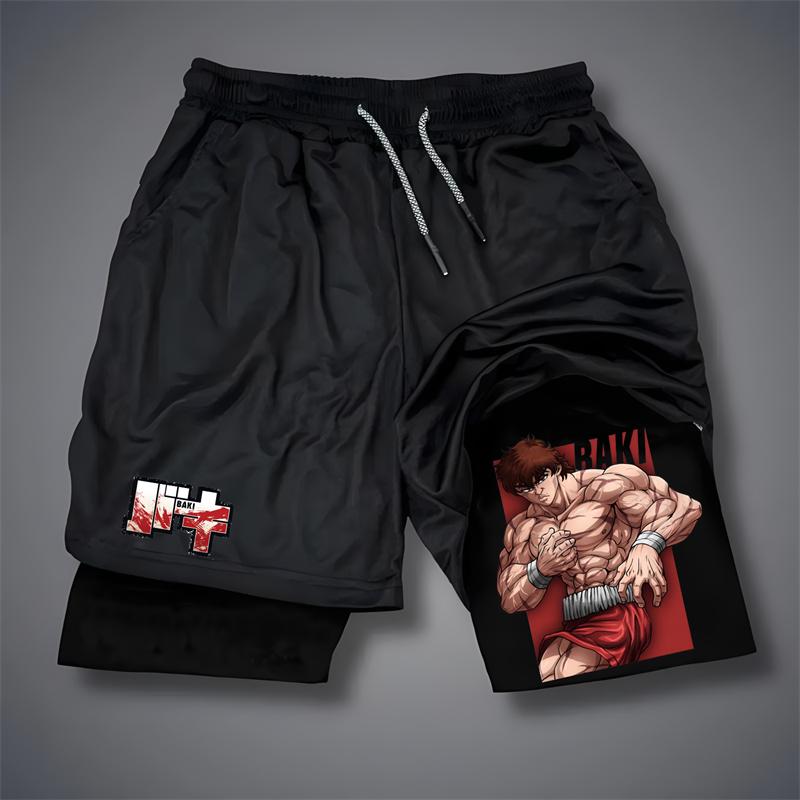 Anime Gym Breathable Shorts Men Printed Fitness Anime Shorts Activities Training Swimming Trunks Men 2-in-1 Gym Sport Pants Workout Gear Men Shorts Graphic Men Performance Shorts Mens gym wear