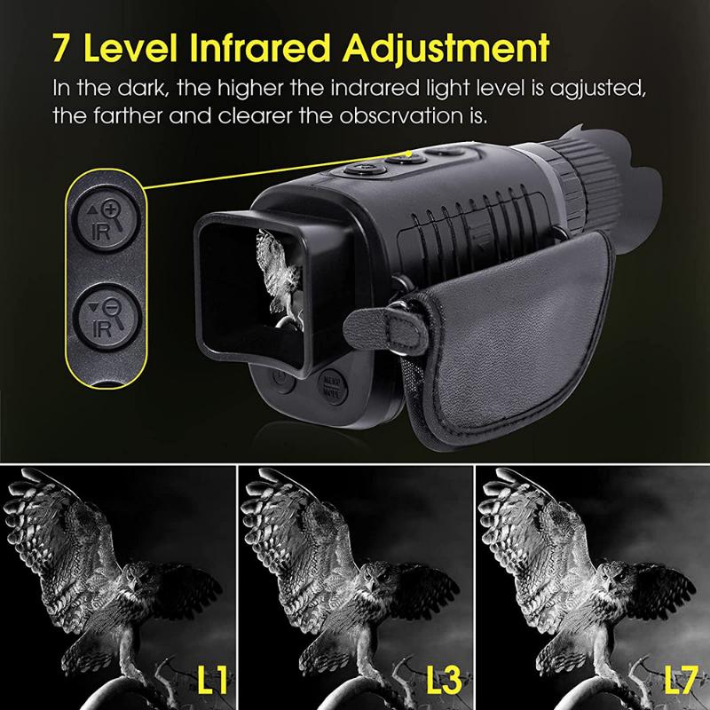 7-Stage 1080p Full HD Infrared Night Vision Binoculars, 5x Digital Zoom, Adjustable, Perfect for Hunting, Camping, Wildlife Observation, Built-in Battery, USB Charging Cable