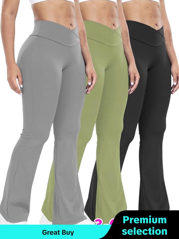 Solid Wrap High Waist Sports Flare Leggings for Women, Yoga Pants, Active Wear Sporty Comfy Breathable High Stretch Tummy Control Yoga High Waisted Leggings, Ladies Yoga Legging Pants for Indoor Outdoor Wear, Activewear 2024