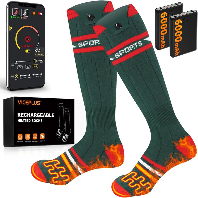 Electric Heated Socks, Rechargeable Heating Socks with 6000mAh *2 Battery, Smart Foot Warmer Thermal Socks Heater for Winter Outdoor Activities