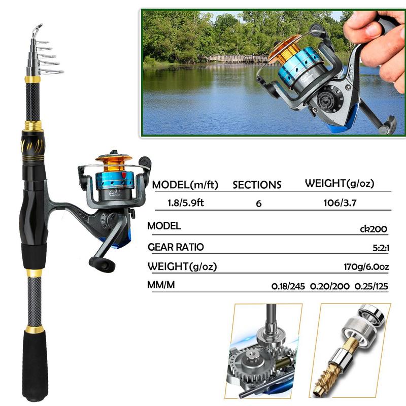 1.8m Fishing Rod Reel Combo Set, Fishing Rod with Fishing Tackle Kit with Fishing Lures & Bait Hooks & Line & Carrier Bag, Outdoor Fishing Tool, Fishing Set, Sea Saltwater Freshwater Kit