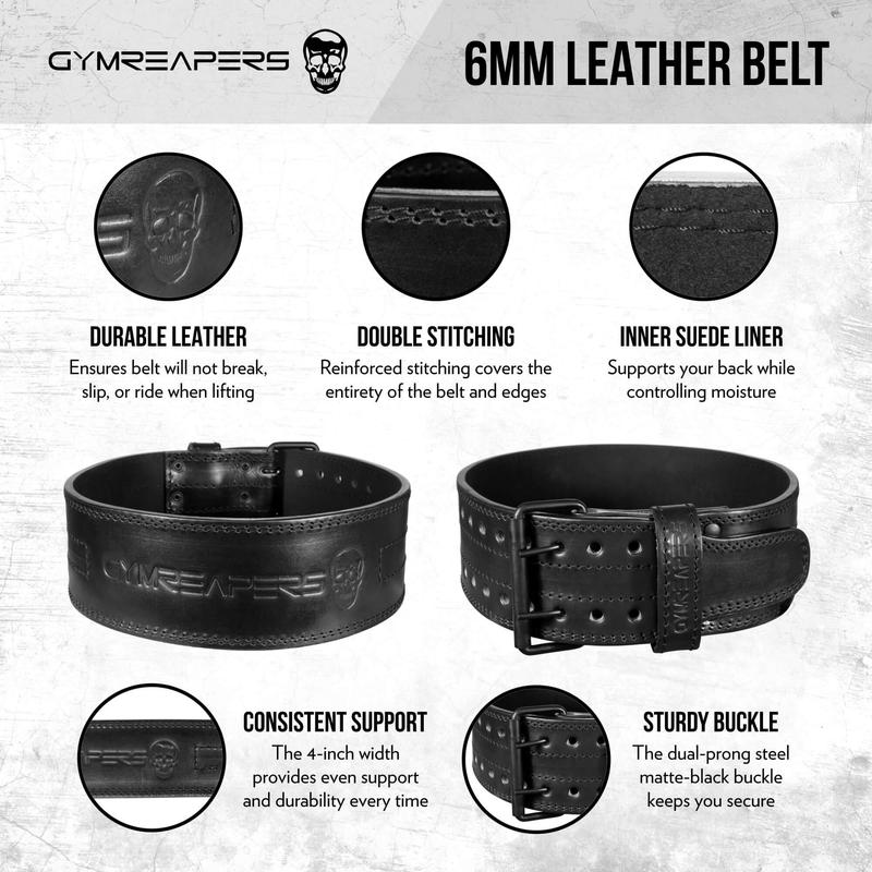 Premium Genuine Leather Weightlifting Belt by GYMREAPERS - 6mm Thickness for Powerlifting and Bodybuilding