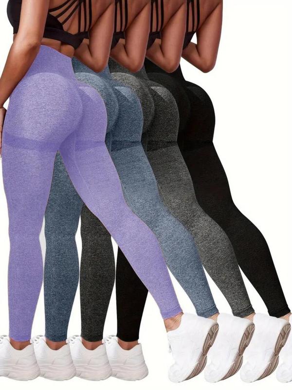 Women's Solid Textured High Waist Sports Leggings, Casual Comfy Breathable Seamless Skinny Pants for Yoga Gym Workout Running, Ladies Sportswear for All Seasons