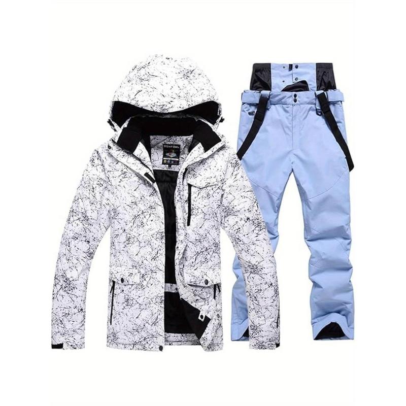 2 PCs Women Ski Jacket and Pants Suit Windproof Waterproof Warm Snowsuit Winter Fashion Loose Adjustable Tear-Proof Snowboard Snowsuit and Pants