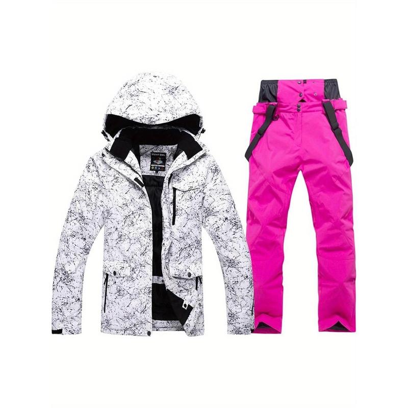 2 PCs Women Ski Jacket and Pants Suit Windproof Waterproof Warm Snowsuit Winter Fashion Loose Adjustable Tear-Proof Snowboard Snowsuit and Pants