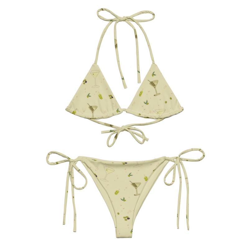 Green MARTINI OLIVE Pattern Printed BIKINI set For Women – Sustainable High Waisted Recycled String Bikini Set - Euro Summer Swimwear - Sage