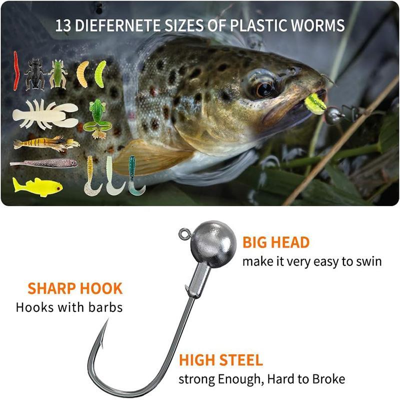 Fishing Lures Kit, 1 Set Freshwater Bait Kit, Fishing Accessories with Box, Soft Plastic Worms Crankbait Jigs Fishing Hooks Lures