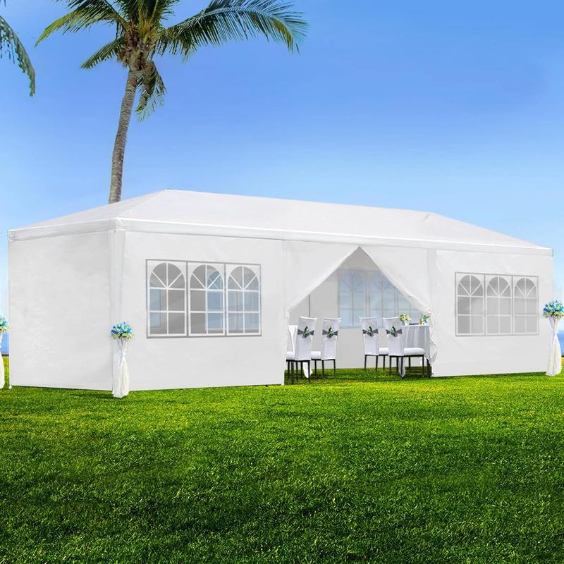 10'x30' Outdoor Party Tent, Large Tents for Parties, Wedding, Birthday, White Canopy Tent with 8 Removable Sidewalls & Transparent Windows, Outside Gazebo Event Tent for Backyard, Patio and Garden