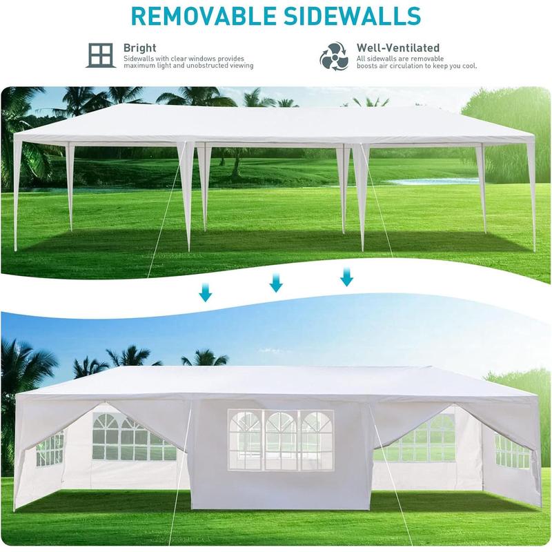 10'x30' Outdoor Party Tent, Large Tents for Parties, Wedding, Birthday, White Canopy Tent with 8 Removable Sidewalls & Transparent Windows, Outside Gazebo Event Tent for Backyard, Patio and Garden