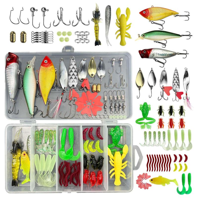 Fishing Lures Kit, 1 Set Freshwater Bait Kit, Fishing Accessories with Box, Soft Plastic Worms Crankbait Jigs Fishing Hooks Lures