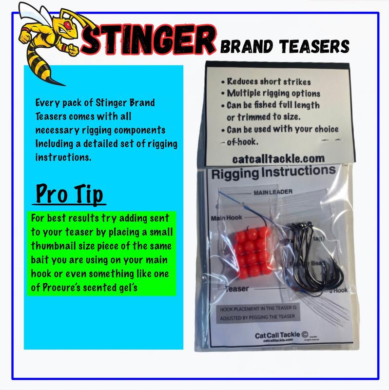 Stinger Brand Teasers Assortment 6 Pack - Helps Reduce Short Strikes - Bucktail Fash & Pearl Flash Series - J-hooks & Glow Beads Included