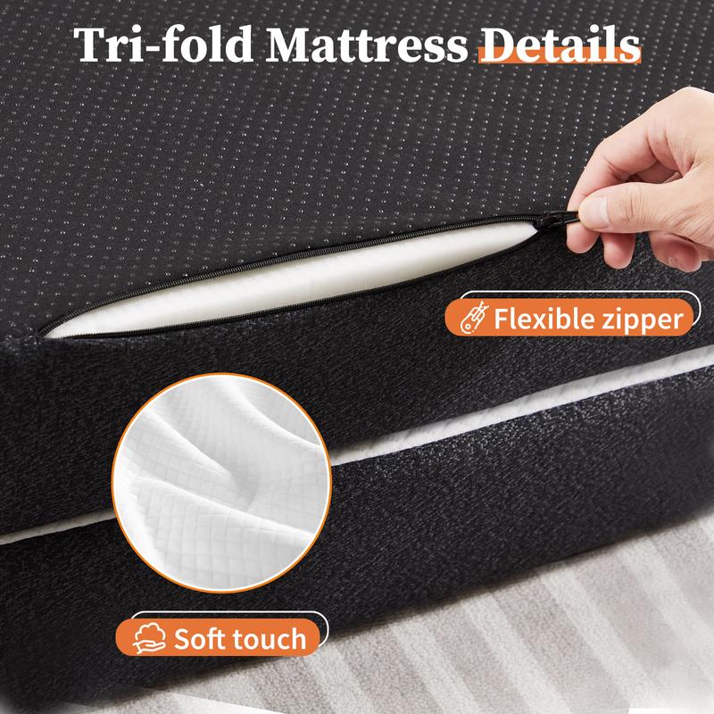 furnishflex furnishflex  FoldingMattress, Tri-fold Memory Foam MattressTopper for Camping, Foldable MattressTopper with Washable Cover