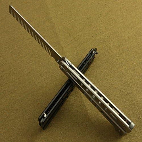 Stainless Steel Silver Knife Trainer Training Folding Knife Dull Tool Outdoor Camping Comb