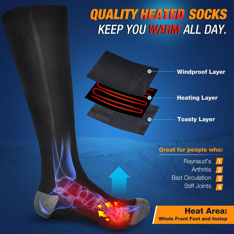 Electric Heated Socks, 1 Pair Rechargeable Foot Warmer Socks, Winter Foot Warmer Socks, Outdoor Skiing Socks, Gift for Men and Women