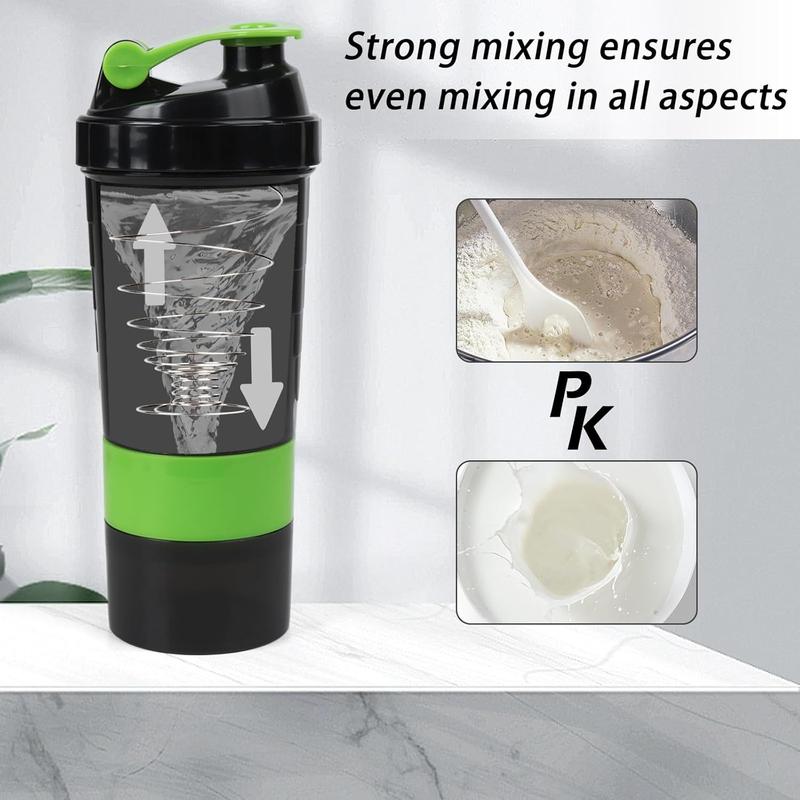 Shaker Bottle - Protein Shaker Cup with Storage Compartments - Leak-Proof Workout Shake Bottles with Mixer for Smooth Mixing-500Ml 16Oz (GREEN & BLACK) XTKS