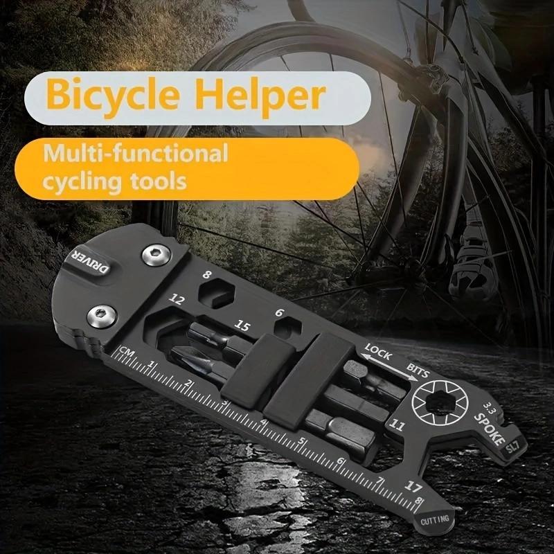 16 In 1 Multifunctional Repair Tool, Portable Wrench, Stainless Steel Screwdriver Ruler, Mountain Cycling Spanner Bicycle Multipurpose Repair Tool for Outdoor