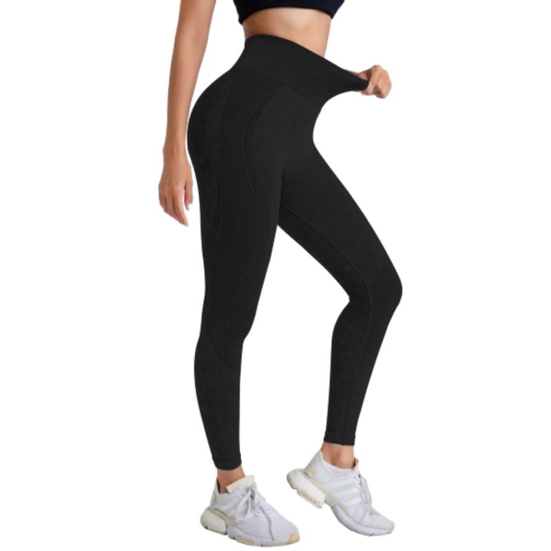 Women's Solid High Waist Sports Tummy Control Leggings - High Stretch Seamless Yoga Leggings for Indoor and Outdoor Wear in Fall