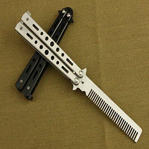 Stainless Steel Silver Knife Trainer Training Folding Knife Dull Tool Outdoor Camping Comb