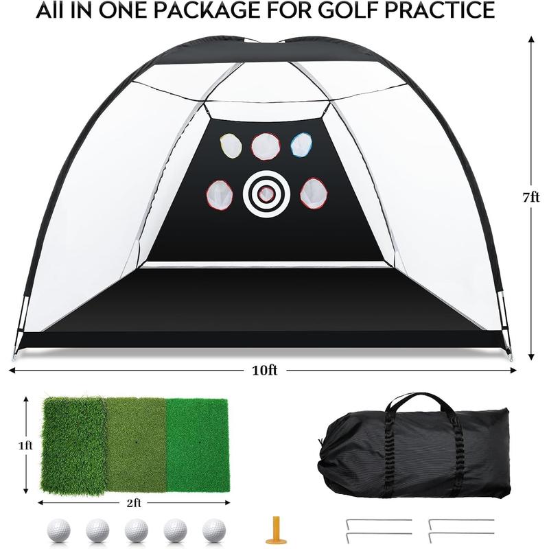 Golf Net, 10x7ft Automatic Ball Return System for Backyard Driving and Chipping, Practice Net with Tri-Turf Hitting Mat, Training Net for Indoor and Outdoor Use