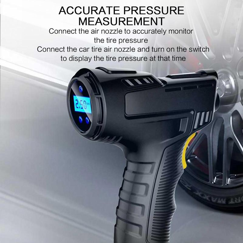 Portable Car Air Pump, USB Rechargeable Handheld Car Air Pump with LED Light, Intelligent Digital Display Inflator for Car, Bicycle