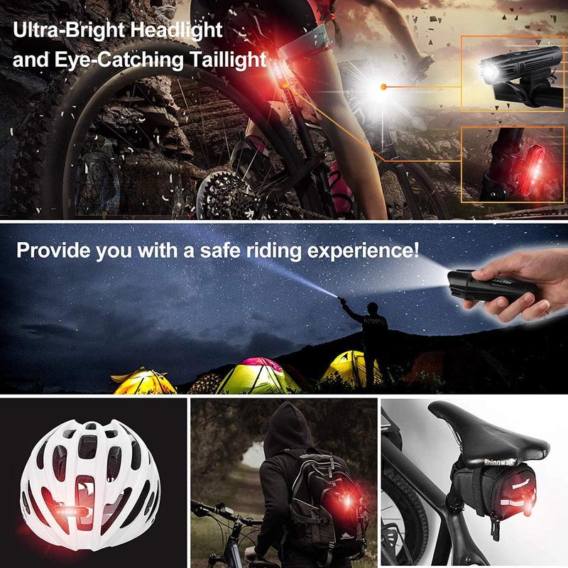 Ultra Bright USB Rechargeable Bike Light Set, Powerful Bicycle Front Headlight and Back Taillight, 4 Light Modes, Easy to Install for Men Women Kids Road Mountain Cycling Black