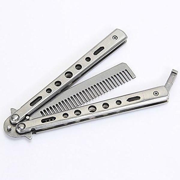 Stainless Steel Silver Knife Trainer Training Folding Knife Dull Tool Outdoor Camping Comb