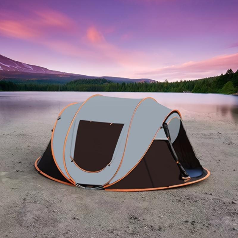 Automatic Pop-Up Tent, Oval 4-Person Family Camping Shelter, Easy Setup Outdoor Tent with Normal Waterproof Polyester Material, Fiberglass Poles, Zippered Closure for Ages 14+