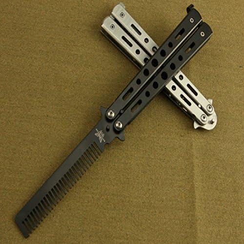 Stainless Steel Silver Knife Trainer Training Folding Knife Dull Tool Outdoor Camping Comb