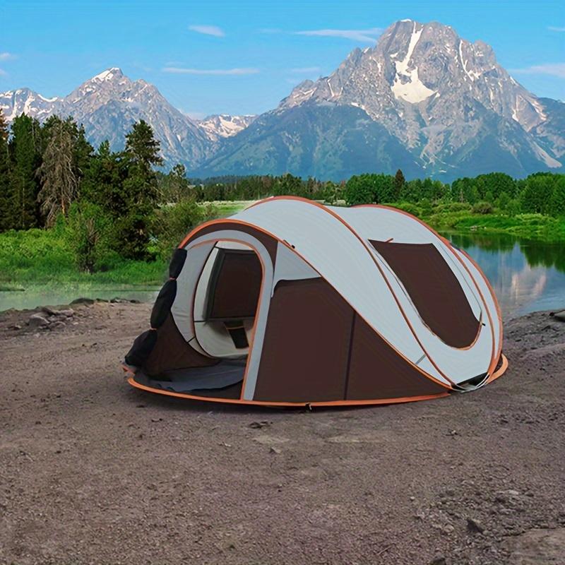 Automatic Pop-Up Tent, Oval 4-Person Family Camping Shelter, Easy Setup Outdoor Tent with Normal Waterproof Polyester Material, Fiberglass Poles, Zippered Closure for Ages 14+