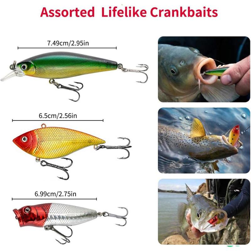 Fishing Lures Kit, 1 Set Freshwater Bait Kit, Fishing Accessories with Box, Soft Plastic Worms Crankbait Jigs Fishing Hooks Lures