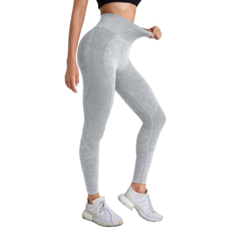 Women's Solid High Waist Sports Tummy Control Leggings - High Stretch Seamless Yoga Leggings for Indoor and Outdoor Wear in Fall