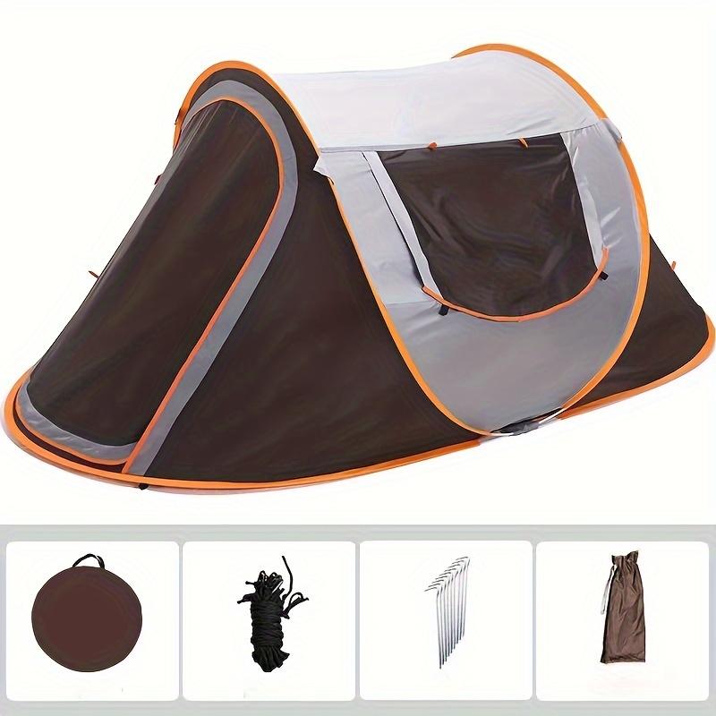 Automatic Pop-Up Tent, Oval 4-Person Family Camping Shelter, Easy Setup Outdoor Tent with Normal Waterproof Polyester Material, Fiberglass Poles, Zippered Closure for Ages 14+