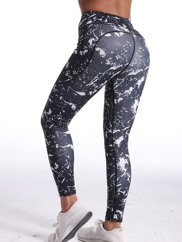 Women's Tie Dye Print High Waist Sports Leggings, Casual Comfy Breathable Pocket Design Skinny Pants for Yoga Gym Workout, Ladies Sportswear for All Seasons