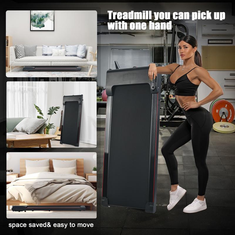 Merax 2 in 1 Walking Pad Treadmill, Under Desk Treadmill, 2.5HP, 06~3.8mph Compact Treadmill with Remote Control, Black+Red