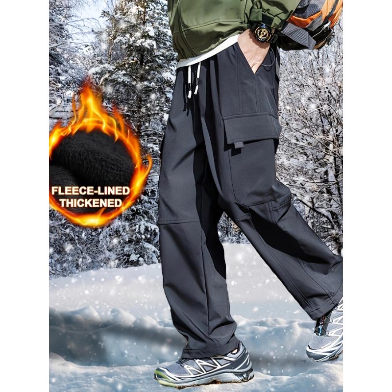 Men's Fleece-Lined Winter Cargo Pants - Waterproof, Windproof & Thick Hiking Trousers with Multi-Pocket Design | Warm, Breathable & Durable for Cold Weather