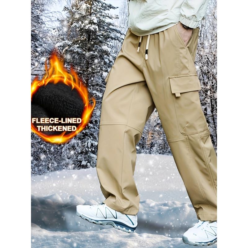 Men's Fleece-Lined Winter Cargo Pants - Waterproof, Windproof & Thick Hiking Trousers with Multi-Pocket Design | Warm, Breathable & Durable for Cold Weather