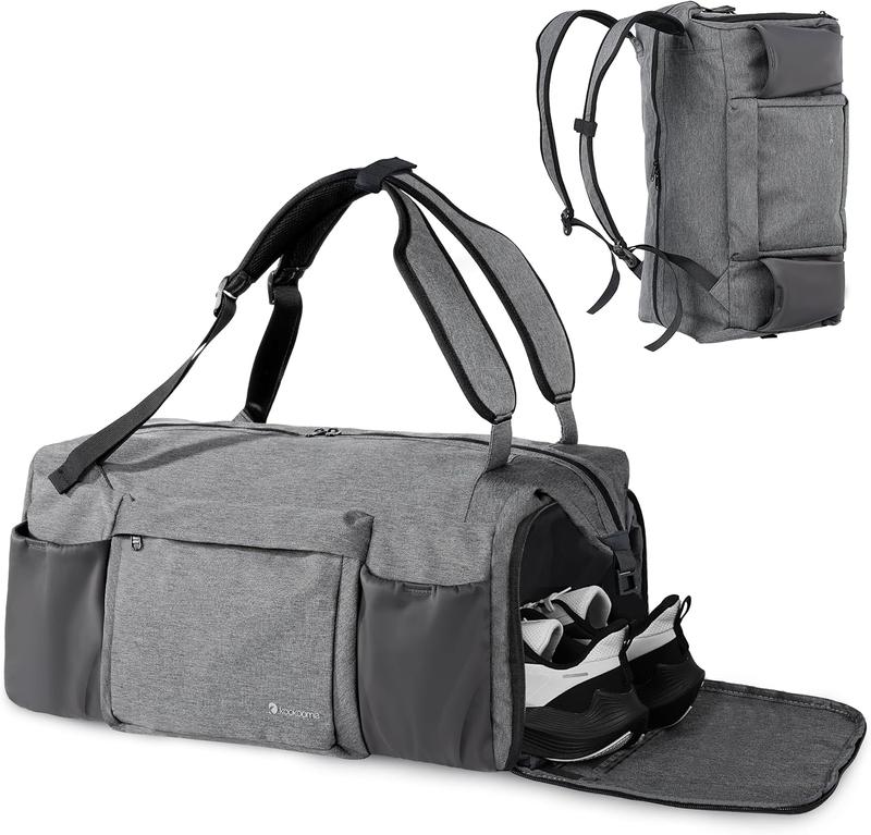 Gym Bag for Men with Shoes Compartment and Wet Pocket Convertible Duffle Bag and Gym Backpack   Bags for Men with 2 Bottle Holders Multipurpose Weekender Overnight Bag - Grey