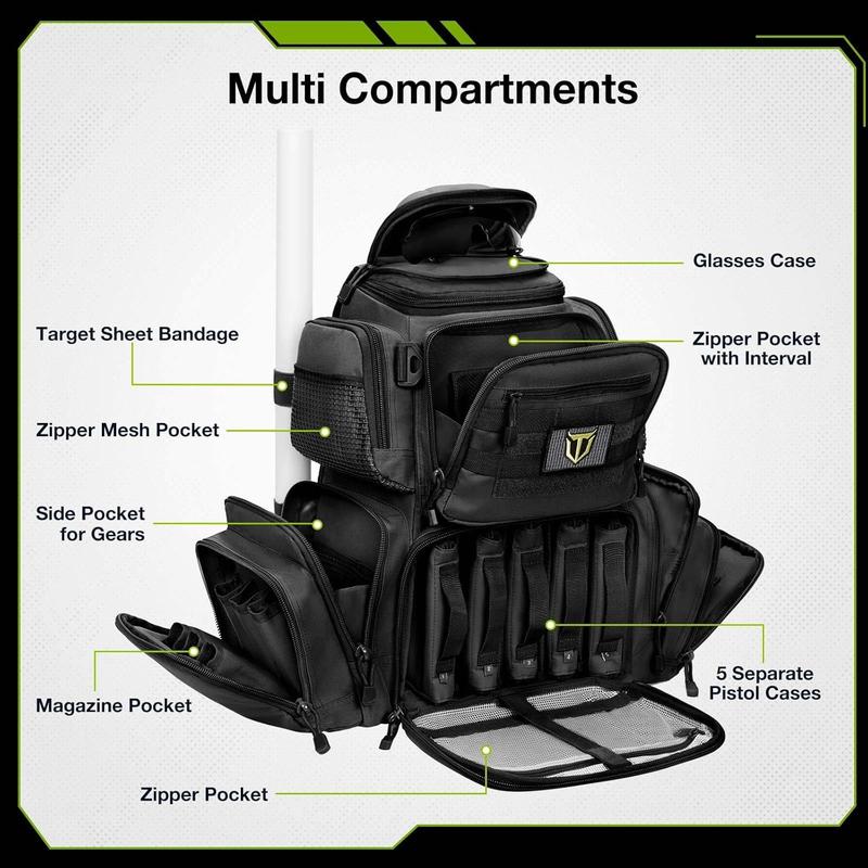 Tactical Range Backpack Bag for Gun and Ammo with Pistol Case