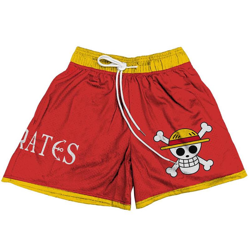 Luffy Straw Hat Pirates One Piece Shorts Men's Shorts Workout Sport Knee Pants with Pockets Athletic Summer Shorts