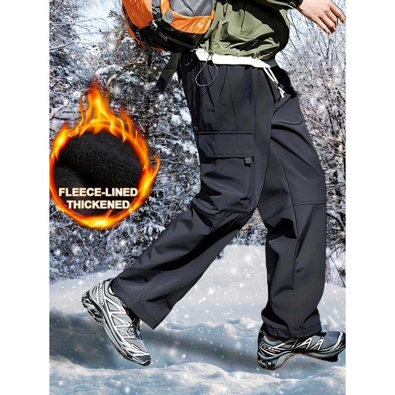 Men's Fleece-Lined Winter Cargo Pants - Waterproof, Windproof & Thick Hiking Trousers with Multi-Pocket Design | Warm, Breathable & Durable for Cold Weather