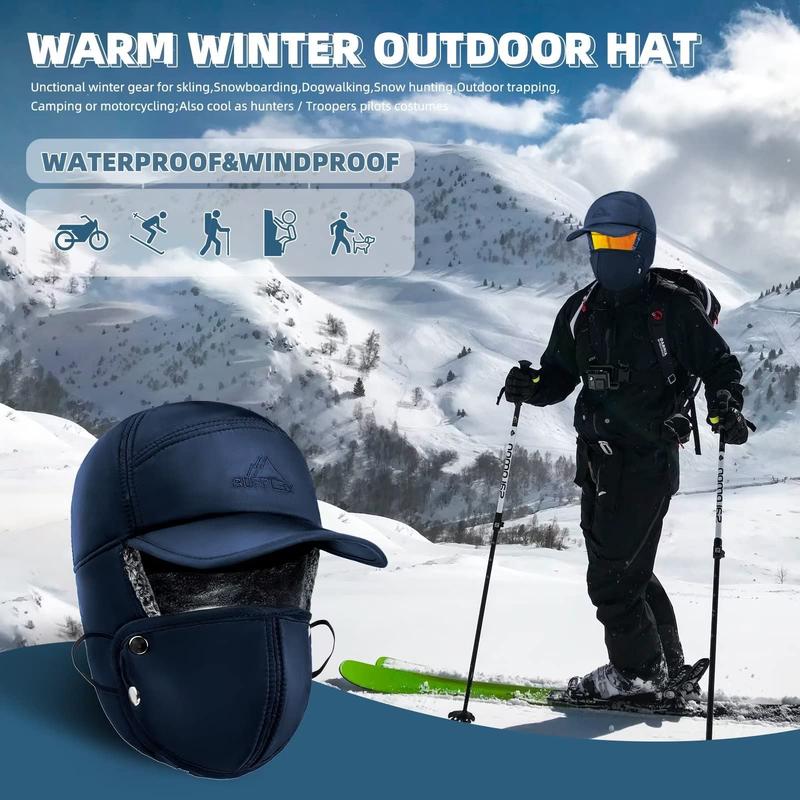 Outdoor hiking hat with mask winter hunter outdoor ski hat frozen bicycle sports hat thermal fur thicken faux fur outdoor sport