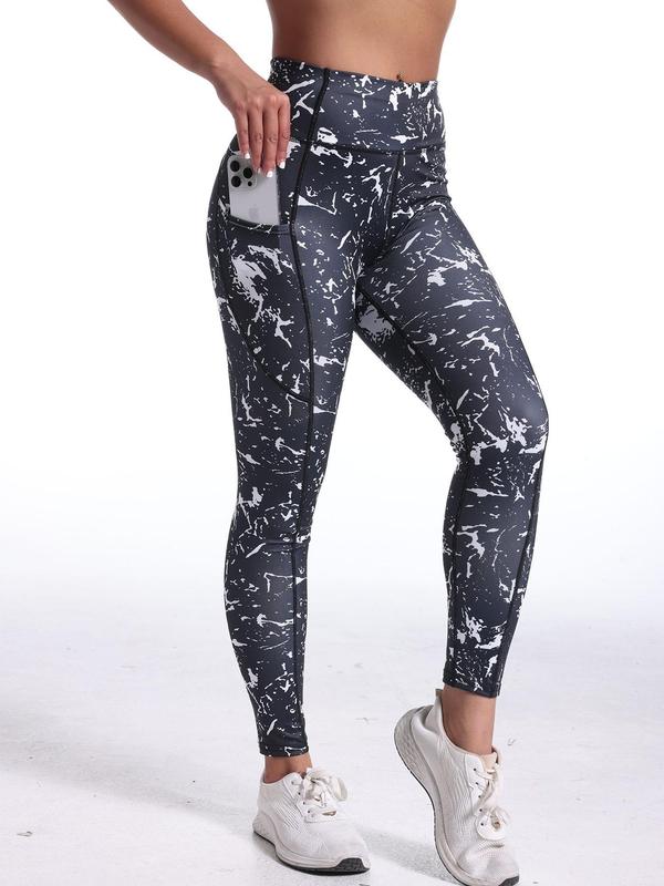 Women's Tie Dye Print High Waist Sports Leggings, Casual Comfy Breathable Pocket Design Skinny Pants for Yoga Gym Workout, Ladies Sportswear for All Seasons