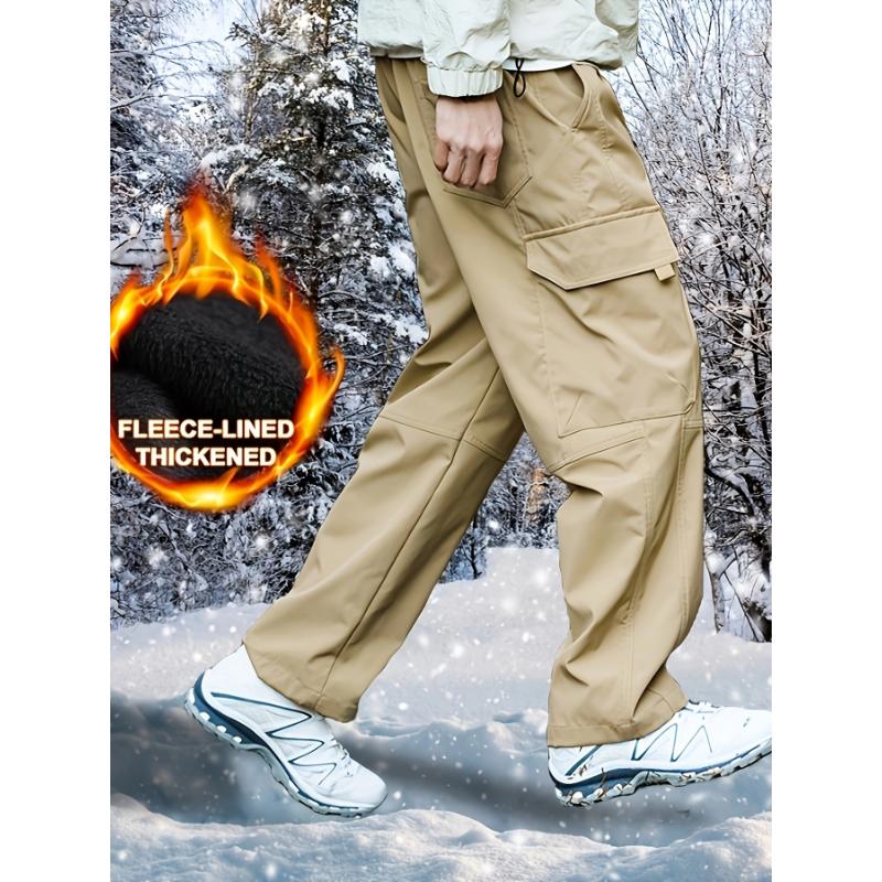 Men's Fleece-Lined Winter Cargo Pants - Waterproof, Windproof & Thick Hiking Trousers with Multi-Pocket Design | Warm, Breathable & Durable for Cold Weather