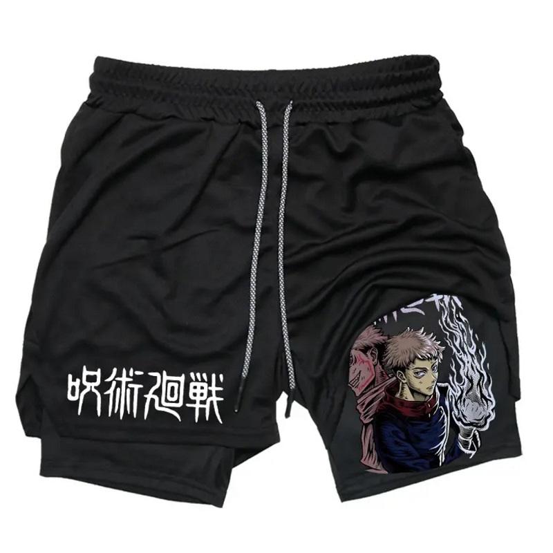 Men's Gym Workout Shorts Anime 2-in-1 Running Printed Shorts Sports Anime Print Short Men's Gym Workout Jogging Shorts Breathable Double Layer Shorts Anime Gym Shorts Men Performance Shorts Men Shorts Graphic Mens Gym Clothes