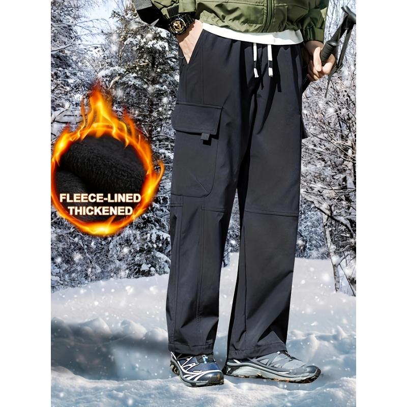 Men's Fleece-Lined Winter Cargo Pants - Waterproof, Windproof & Thick Hiking Trousers with Multi-Pocket Design | Warm, Breathable & Durable for Cold Weather