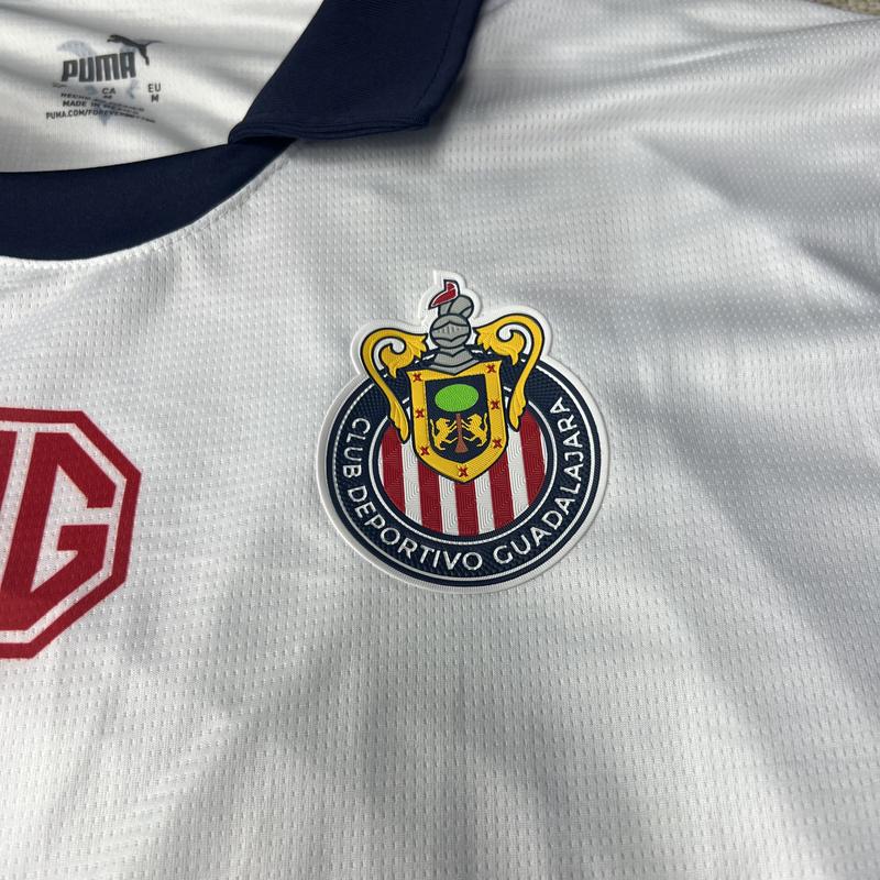 PUMA 2425 Chivas Guadalajara Away Jersey Mexico Red and White Stripe Short Sleeve Soccer Jersey LIGAMX