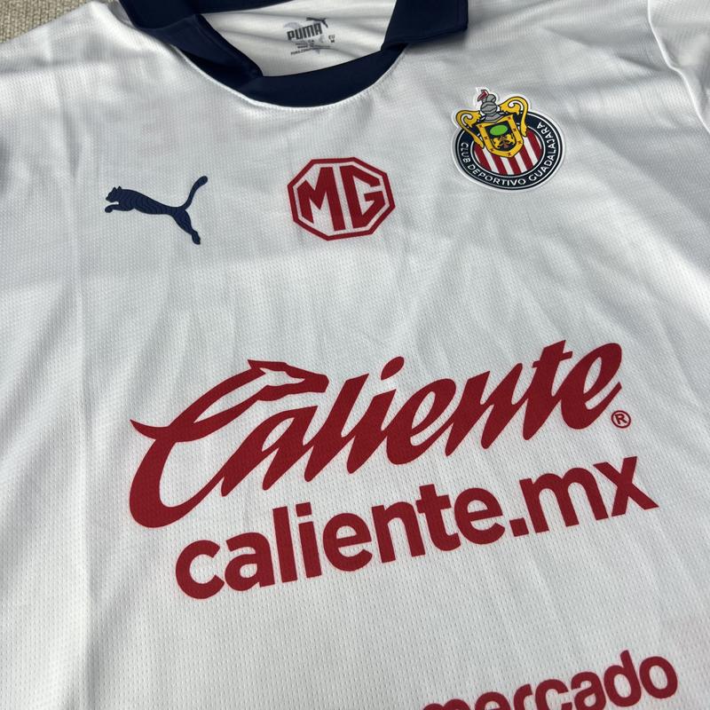 PUMA 2425 Chivas Guadalajara Away Jersey Mexico Red and White Stripe Short Sleeve Soccer Jersey LIGAMX